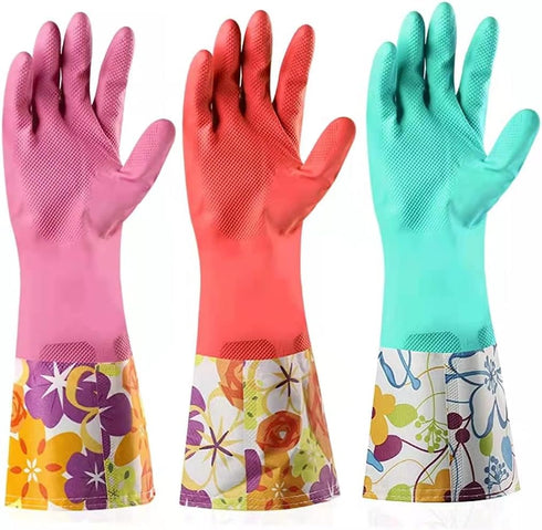 Dishwashing Rubber Gloves 3 Pairs, Aixingyun Non-Slip Household Laundry Kitchen Cleaning Gloves, Reusable PU Waterproof Latex Gloves Gift for Mom ...