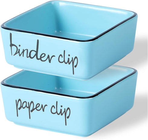 Farmhouse Square Paper Clip and Binder Clip Holders,Ceramic Binder Clip Dispenser Organizer for Desk, Cute Office Push Pins Holder, 3.3-Inch (Turq...