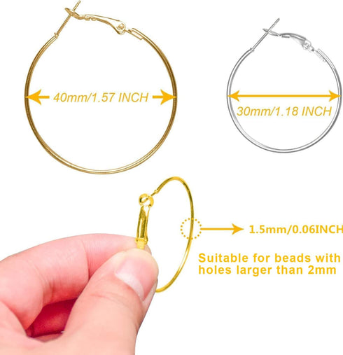 72PCS Earring Hoop Jewelry Making,URSMART Beading Hoop Earrings Finding Open Round Earring Hoops DIY Craft Supplies (30MM/40MM)...