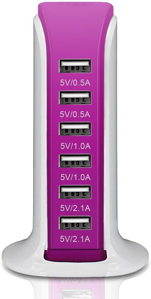 6-Port USB Wall Charger Desktop Charging Station Quick Charge 2.1,Compatible with iPhone iPad Cell Phone Tablets(Rose red)...