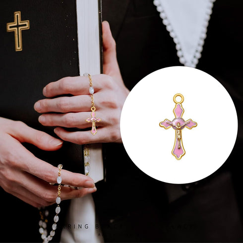48Pcs/24Sets Rosary Making Kits Supplies Cross and Center Medal Charms Alloy Enamel Rhinestones Virgen de Guadalupe Charm Pendant for Diy Catholic...