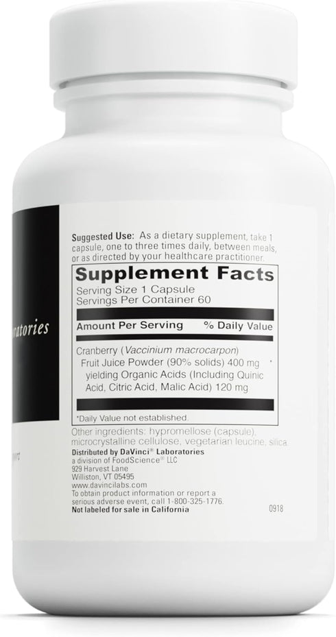 DAVINCI Labs Cranberry - Supports Urinary Tract Health* - Dietary Supplement with Citric Acid and Malic Acid from Cranberry Fruit Juice Powder - V...
