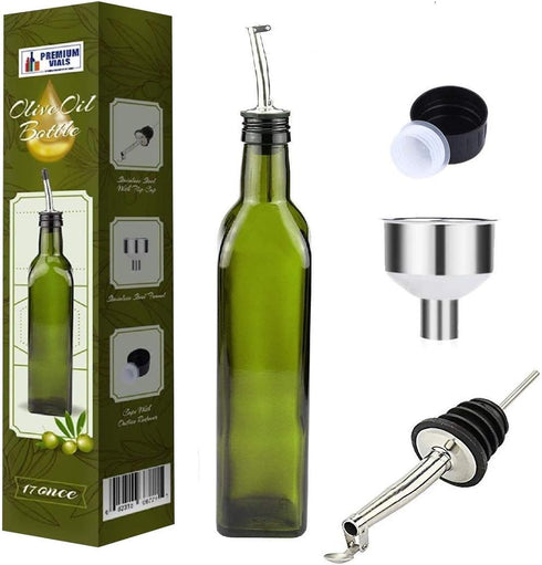 Olive Oil Dispenser Bottle - 17oz Glass Olive Oil Bottles with Easy Pour Spout Set - Oil and Vinegar Cruet Set with Food Grade Funnel Drip-Free Ol...