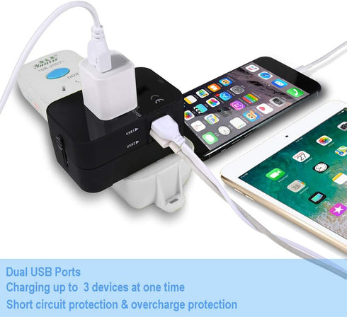 Travel Adapter, Worldwide All in One International Power Adapter Universal Adapter Plug with 2.1A Dual USB Charging Ports for Asia Europe UK AUS a...
