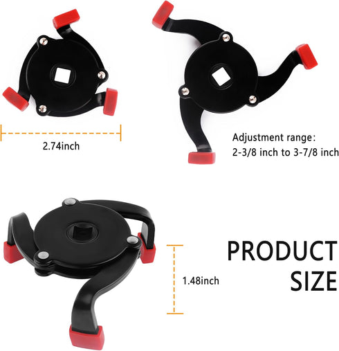 Oil Filter Wrench,3 Jaw Adjustable Oil Filter Wrench Tool for 2-3/8" to 3-7/8",Universal Oil Filter Removal Tool with 3/8" Oil Filter Socket Set...