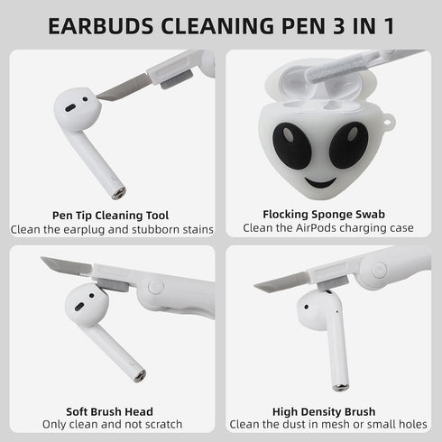 Compatible with AirPods Case Cover with Cleaner Kit, Luminous 3D Alien Case for AirPods 2nd/1st Generation, Cute Funny Anime Soft Silicone Shell P...