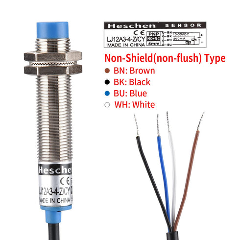 M12 Inductive Proximity Sensor Switch, Non-shield Type, LJ12A3-4-Z/CY, Detector 4mm, 10-30VDC 200mA, PNP NO+NC, 4 Wire...