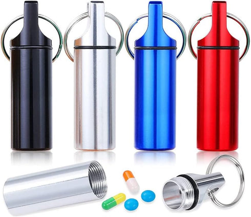 4 Packs Aluminum Pill Box Case and Designed Earplugs Storage (red,Black,Silver and Blue)...