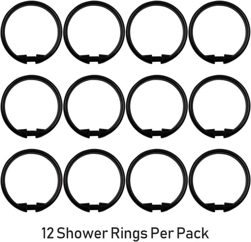 Top-spring Black Shower Curtain Hooks, 12pcs Plastic Shower Curtain Rings, Round O Hooks Hanger for Bathroom Shower Rod (O-Shape(Black))...