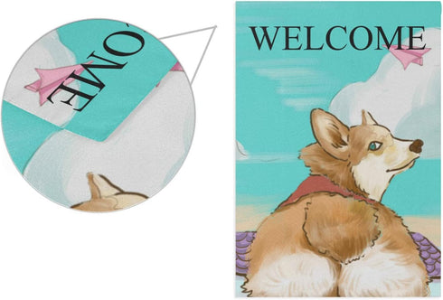 Corgi Dog Beach Garden Flag 12''x18'' Seasonal Outdoor Flags & Banners Polyester Double-Sided Large Yard Flag Inch for Home Décor Lawn Patio Farmh...
