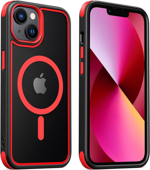 for iPhone 14 Case/iPhone 13 Case, Compatible with MagSafe, Crystal Clear Case w/Magnetic Ring, Multicolor Protective Shockproof Bumpers, Not Yell...