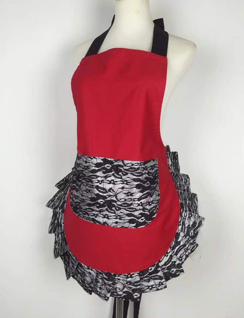 Hyzrz Cute Lace Flirty Apron with Pocket, Fun Retro Sexy Cooking Pinup Aprons for Women Girls (Red)...