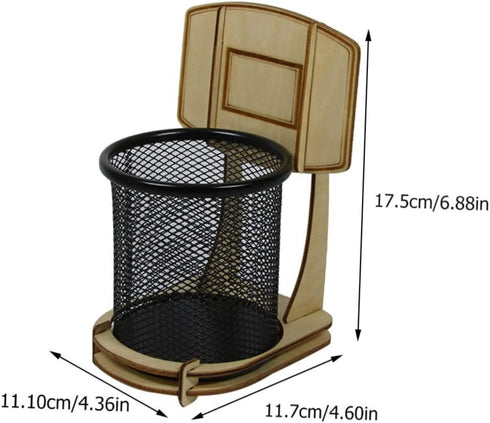 Basketball Stand Pen Holder Kid Pencils Mesh Wire Pencil Cup Holder Mesh Pen Holder Basketball Pen Holder Child Desk Kids Office Wood Grain Storag...