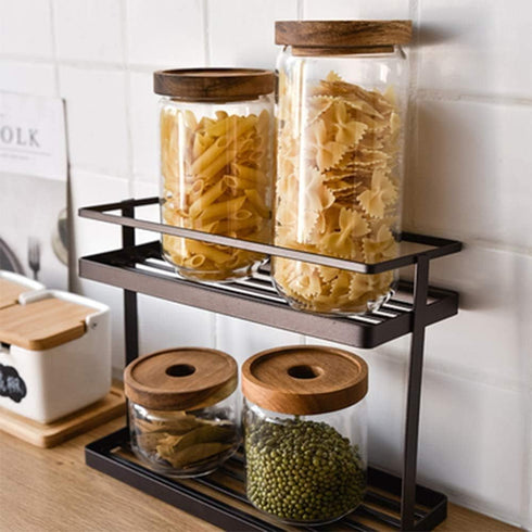 Glass Storage Jar with Wood Lids, Airtight Sealed Clear Borosilicate Glass Canister Kitchen Food Storage Containers for Coffee Beans Loose Tea Nut...