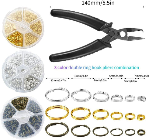 Split Rings Kit, 2070 PCS Double Loops Split Jump Ring with Split Ring Pliers, Mini Metal Ring Connectors 4mm to12mm for Jewelry Making and DIY Cr...