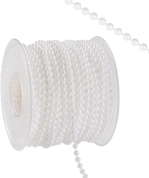 Approx 22 Yards White Pearl Spool Rope,Lmitation Pearl Beads Garland String Wedding Party Christmas Tree Decoration DIY Crafts...