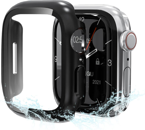 bersem [2 Pack Waterproof PC Case with Tempered Glass Screen Protector Compatible with Apple Watch Series 9 (2023) / 8/7 45mm, Full Protection, Wa...