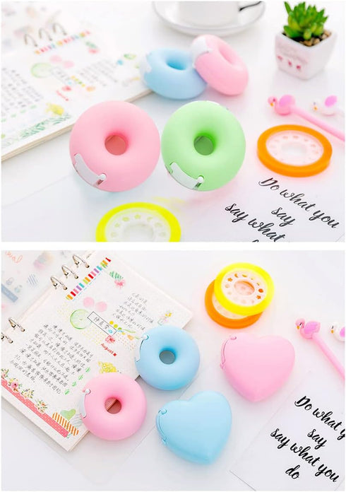 Candy Color Tape Dispenser, Small Cute Donut-Shaped Tape Organizer Desk for Home Office or School Supply (2Pcs Round)...