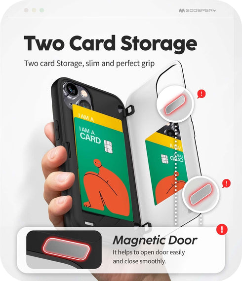 GOOSPERY Magnetic Door Bumper Compatible with iPhone 15 Case, Card Holder Wallet Easy Magnet Auto Closing Protective Dual Layer Sturdy Phone Back ...