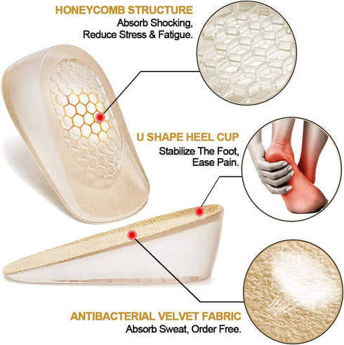 Ailaka 2 Pairs Gel Height Increase Insole, Invisible Heel Lift Inserts, Elastic Shock Absorption Pads 3 Heights for Men & Women...