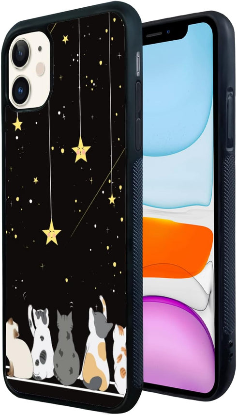 Cute Cat iPhone 11 Case - 6.1 Inch Yellow Cat Pattern iPhone Case, Non-Slip Pattern Design and Shock Absorption, Soft Silica Gel Frame Support Bla...