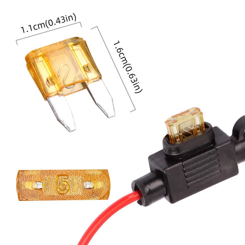 2 Pack Mini Blade Fuse Holder 18 Gauge Waterproof Pigtail Inline Fuse Holder with 5A ATM Fuses...