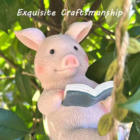 Pig Statue Garden Outdoor,Swing Garden Hanging Pig Resin Home Decor,Charmingly Naive Pig Decoration Garden Decor for Patio Yard Lawn Fence Pathway...