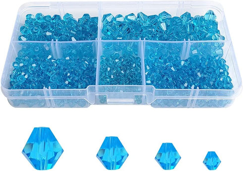 Aquamarine Bicone Glass Beads for Jewelry Making, Faceted Crytal Spacer Beads for Bracelet Necklace Earring (3mm 4mm 6mm 8mm Mixed Sizes, 1040pcs)...
