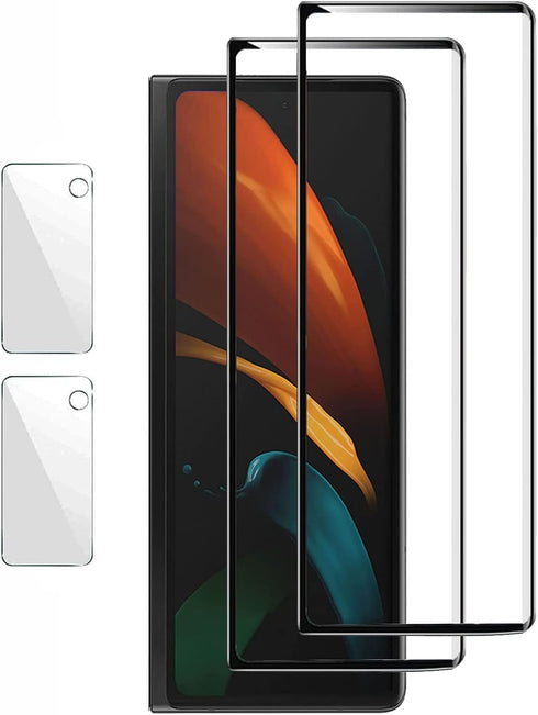 (2+2) Tempered Glass Designed for Samsung Galaxy Z Fold 2 5G,2 Pack Front Full Covered Tempered Glass +2 Pack Camera Lens Protector, Screen Protec...