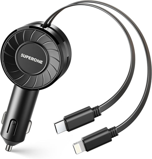 3-in-1 Retractable Car Charger with Retractable Cords, Small Fast Charge Retractable Car Phone Charger for iPhone and Android, Compatible with iPh...