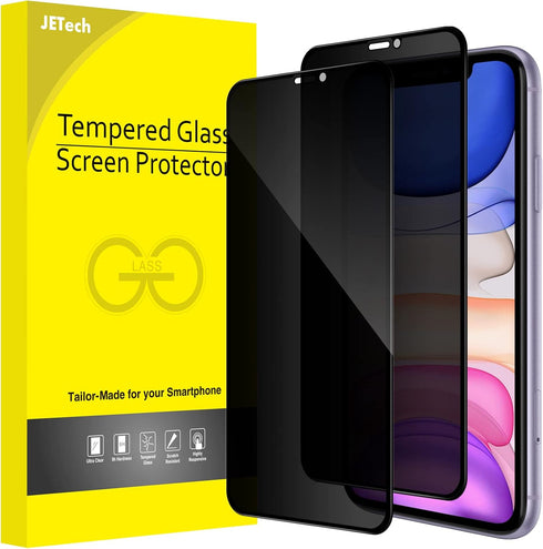 JETech Privacy Full Coverage Screen Protector for iPhone 11/XR 6.1-Inch, Anti-Spy Tempered Glass Film, Edge to Edge Protection Case-Friendly, 2-Pa...