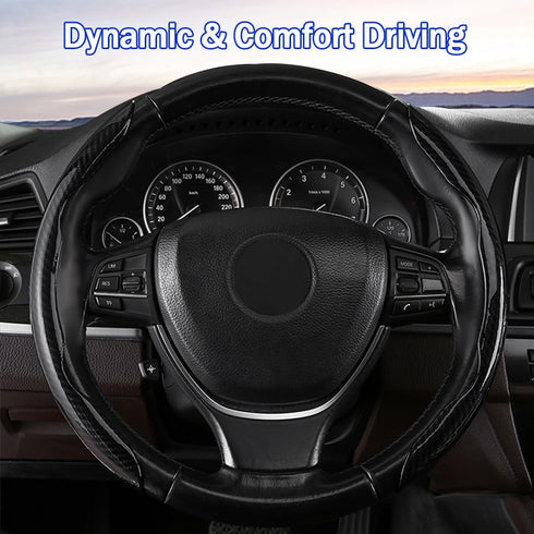 2PCS Car Steering Wheel Protector, Anti-Slip Carbon Fiber Steering Wheel Cover, Black, Suitable for Most Cars...