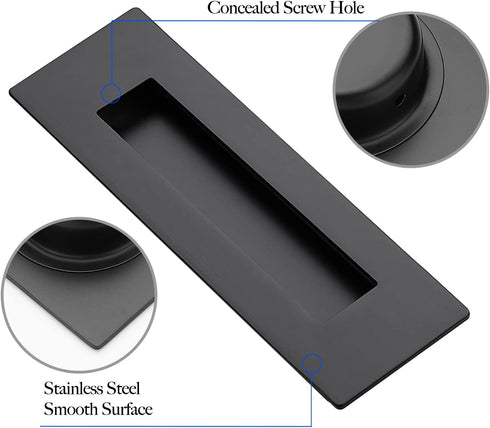 Ravinte 1 Pack Black Sliding Closet Door Handles Black Flush Pulls 7in Length Recessed Finger Pulls for Sliding Barn Door Sqaure Cabinet Pulls Sta...