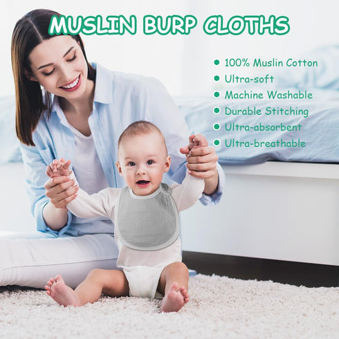 8PCS Muslin Baby Drooling Bibs, Baby Bibs for Infants Girls & Boys, Baby Bandana Drool Bibs Cotton, Waterproof Cotton Baby Bibs, 6 Absorbent Layer...