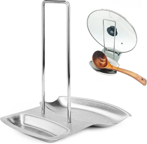 Kitchen Pan Lid Holder for Pots and Spoon Rest Stainless Steel Cookware Organizer Desktop Uncluttered Solution (Lid &Spoon Rest)...