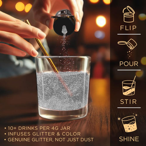 Brew Glitter Silver Edible Drink Glitter 1x 4g Jar for Cocktails, Beer, & Beverages...