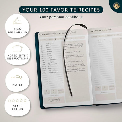 Recipe Book Pepper A5- blank Hardcover DIY Cookbook for 100 recipes - Collect and Personalize Your Favorite Recipes - write your own recipes...