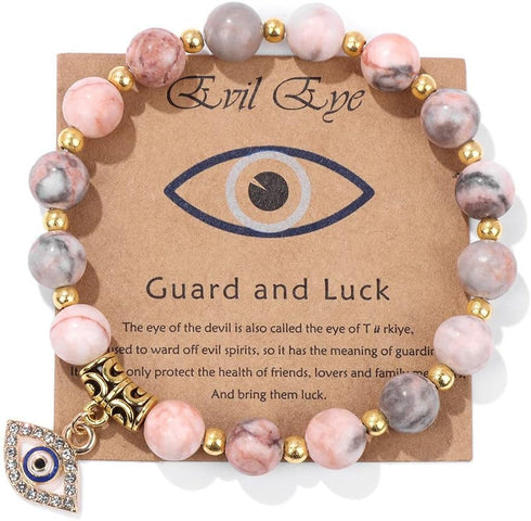 3Pcs Evil Eye Bracelet Set for Women Men Colorful Turkish Amulet Evil Eye Beaded Charm Stretch Elastic Bracelet Handmade Natural Stone Beads Inspi...