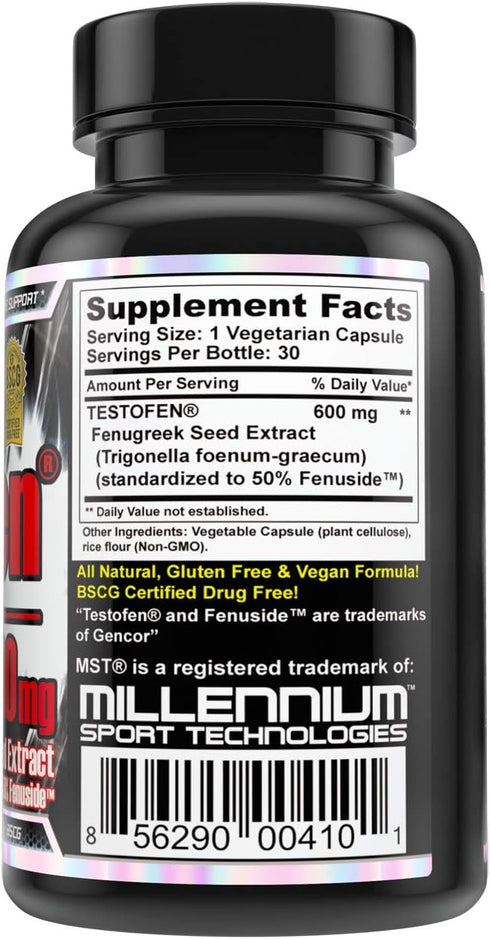 MST Testofen, Fenugreek Seed Extract, Standardized to 50% Fenuside™, 600mg, 30 Count, BSCG Certified Drug Free...