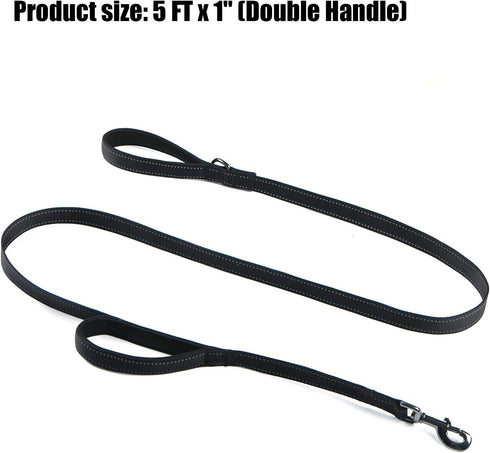 Heavy Duty Dog Leash for Medium to Large Dogs with Two Padded Handles 5FT, Double Handle Dog Leash (Black, 5 FT x 1" Wide)...