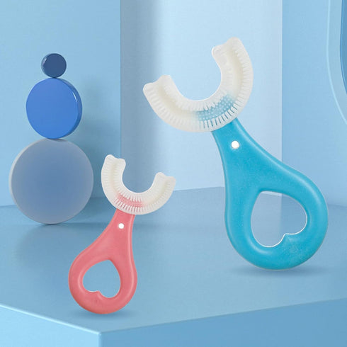 Blue Toothbrushes,All Rounded Children U Shape Toothbrush, U-Shaped Whole Mouth Teeth Brush, Silicone Bristles Massage Gums, All-Round Cleaning To...