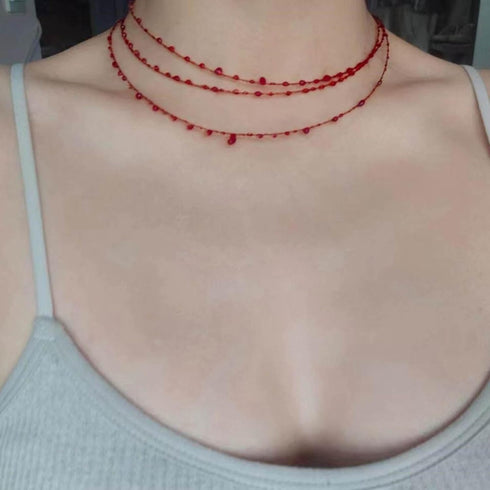 Red Resin Blood Drop Necklace Unique Red Resin Pendant Clavicle Chain Muiltfunction Bloody Droplet Choker Necklace Gift Resin...