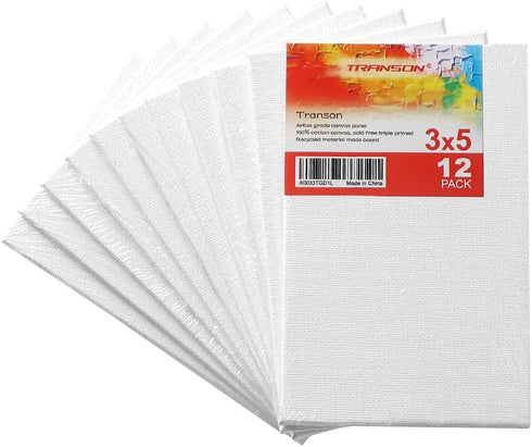 Transon 3x5 Artist Canvas for Painting MDF Board Painting Canvas No Warping 12Pack Acid-Free Primed...