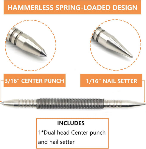 1/16?Dual Head Nail Setter and 3/16?Center Punch, 3500 PSI Striking Force Counter Punch Spring Nail Set...