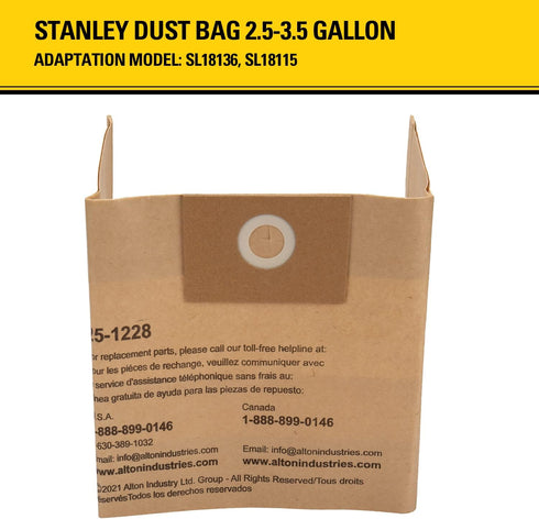 Stanley 25-1228 Disposable Filter Dust Bag Fits 2.5-3.5 Gallon Wet/Dry Vacuum Cleaner Compatible With SL18136, 3 Pack...
