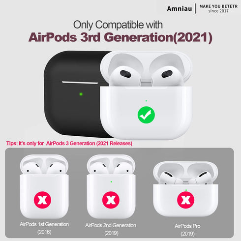 Compatible with AirPods 3rd Generation Case(2021), Full-Body Protective Silicone Case with Keychain Compatible with AirPods 3 Charging Case[LED Vi...