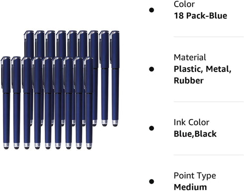 Lin.Pen 1.0mm Black Gel Pens, 2-in-1 stylus gel pen, Gel Ink Rollerball Pens for Office, Black gel ink(18 Pack-blue), Dark blue......