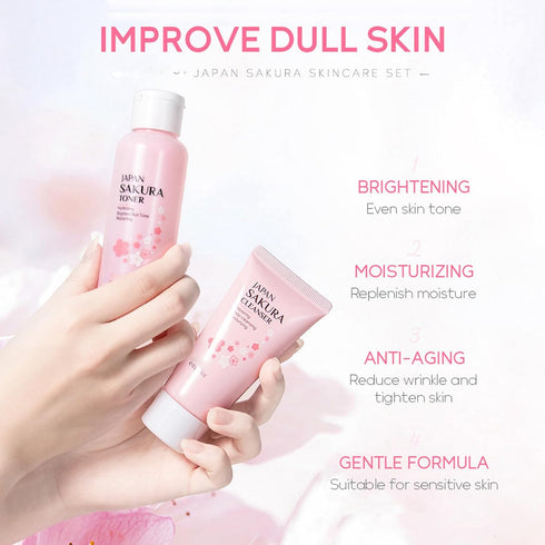 Skin Care Set Sakura Women Beauty Gift Sets Korean Skin Care Kit with Cleanser, Face Serum, Face Cream,Toner,Eye Cream,2Pcs Mud Mask - Skin Care R...