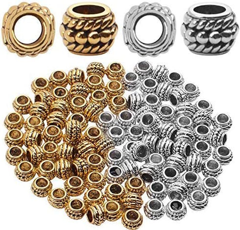 Large Hole Beads,100pcs 8mm Tibetan Barrel Spacer Beads European Charms Beads with 4mm Hole for Bracelet Necklaces Jewelry Making...