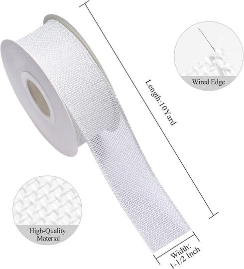 Burlap White Wired Ribbon, 1 1/2 inch 10 Yard, Jute Ribbon for Decoration Bows Craft Gift Wrapping Wreath Sewing...
